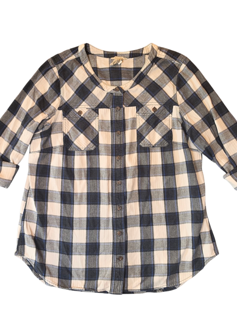 Duluth Trading Co Womans Large Blue Plaid Button-Down Shirt Outdoor Western